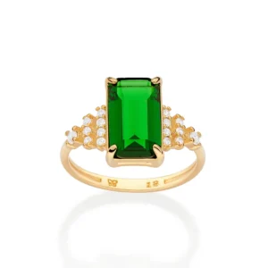 sortija rectangular cristal verde