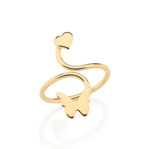 Anillo Ajustable Forma Corazón Mariposa Anillo Ajustable Con Forma De Corazón Y Mariposa Enchapado en Oro 18K