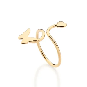 Anillo ajustable con forma de corazón y mariposa en Enchapado en oro 18K