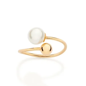 Sublime Anillo Bola Perla Lisa Enchapado En Oro 18K