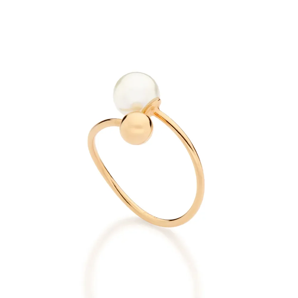 Sublime Anillo Bola Perla Lisa Enchapado En Oro 18K 4 Anillo con perla y bola en oro 18K