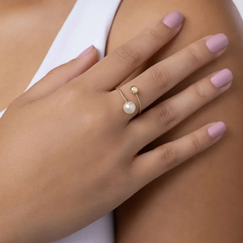 Sublime Anillo Bola Perla Lisa Enchapado En Oro 18K 5 ideal para eventos formales y uso diario