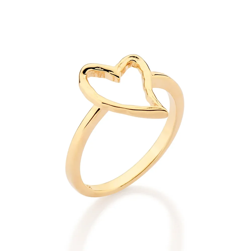Anillo Con Corazón Calado Enchapado En Oro 18 K 4 Anillo con corazón calado - Joya elegante y simbólica para regalar o usar diariamente