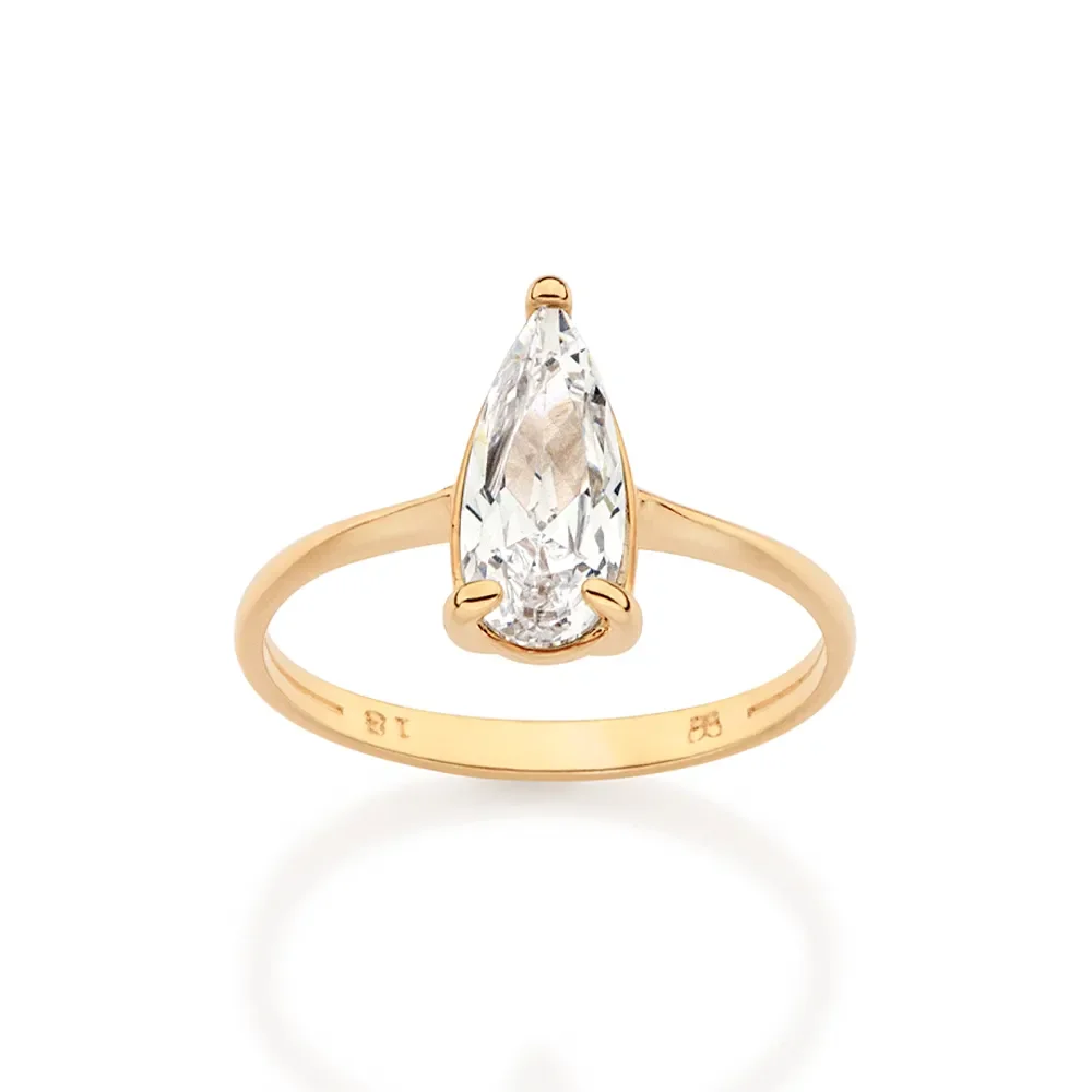 Luminoso Anillo de Boda Forma Gota Circonia Enchapado En Oro 18K 3 Anillo De Boda En Froma De Gota En Circonia Enchapado en Oro 18K