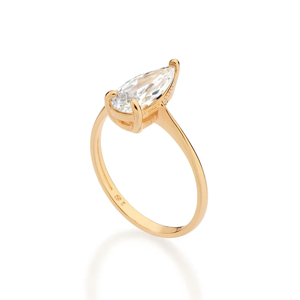 Luminoso Anillo de Boda Forma Gota Circonia Enchapado En Oro 18K 4 Anillo de boda en forma de gota con Enchapado en oro 18K para uso diario o eventos especiales en Panamá