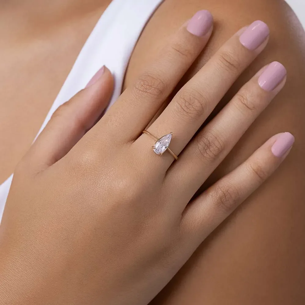 Luminoso Anillo de Boda Forma Gota Circonia Enchapado En Oro 18K 5 Luminoso Anillo de Boda Forma Gota Circonia Enchapado En Oro 18K - Imagen 3