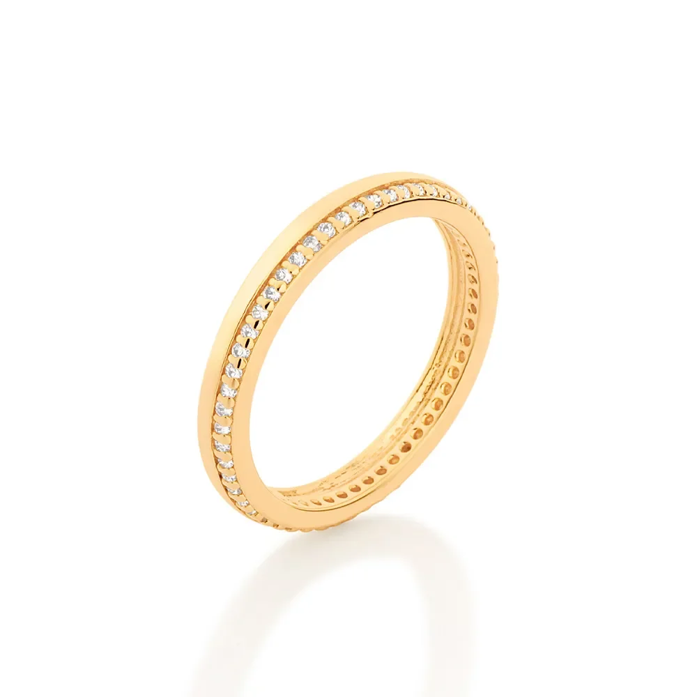 Luminoso Anillo de Matrimonio 48 Circonias Enchapado En Oro 18K 4 Anillo de matrimonio elegante con circonias y Enchapado en oro 18K