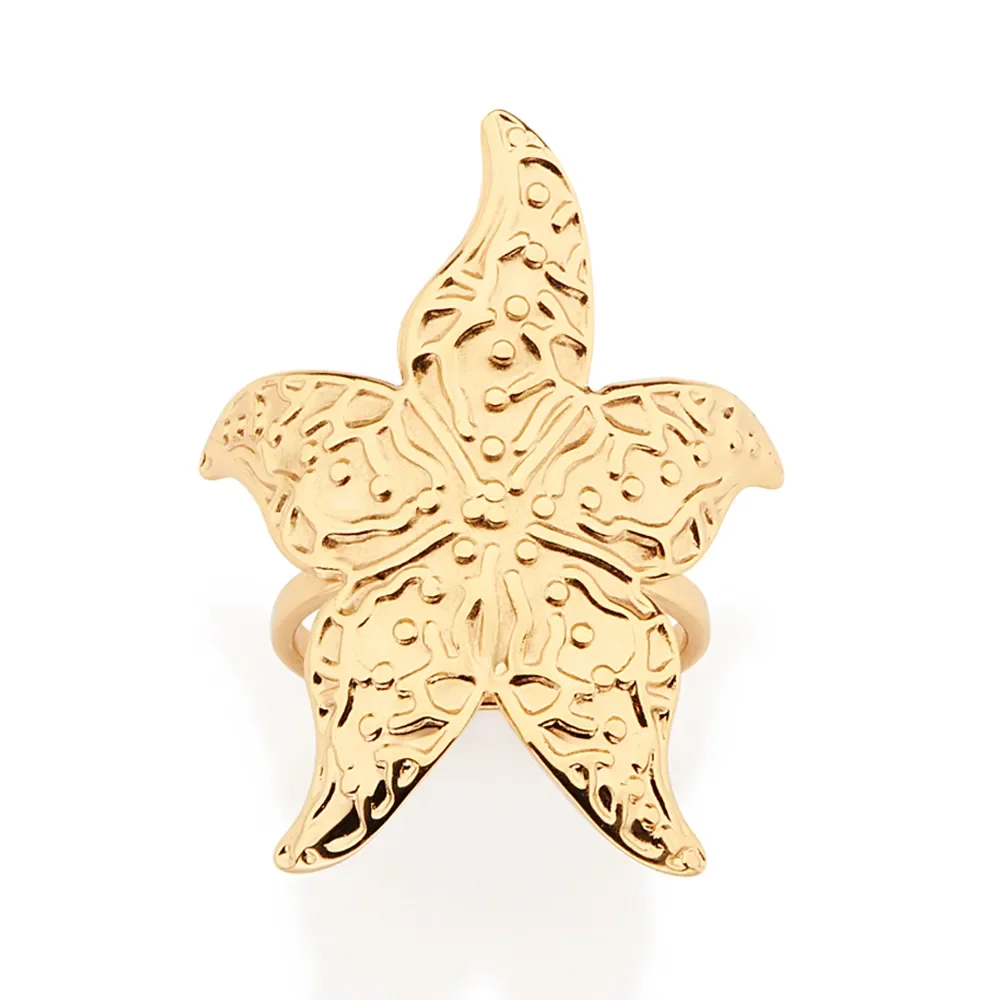 Anillo Maxi De Estrella De Mar Enchapado En Oro 18K 4 Anillo maxi de estrella de mar con detalles en alto relieve para hombres modernos