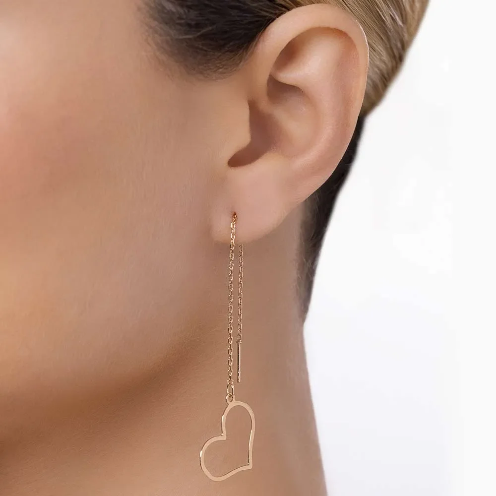 Aretes Colgantes Forma Corazón Enchapado En Oro 18K - Imagen 3