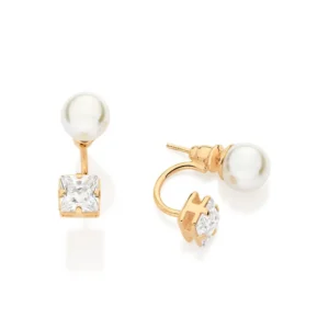 Aretes Una Perla Circonia Aretes Con Una Perla Y Circonia Enchapado en Oro 18K