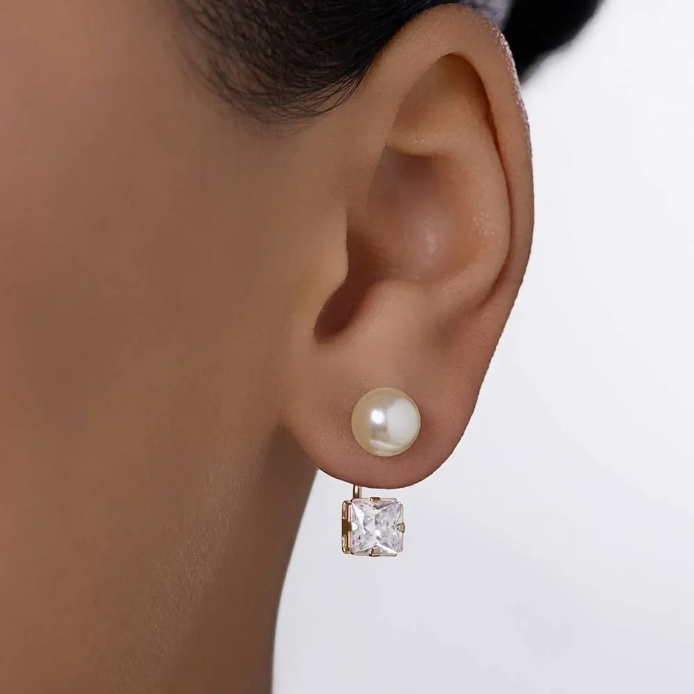Aretes Una Perla Circonia Enchapados En Oro 18K 5 Aretes Una Perla Circonia Enchapados En Oro 18K - Imagen 3