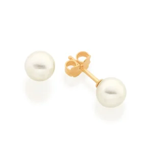 Aretes De Aretes De Perla Chicos Enchapados En Oro 18K