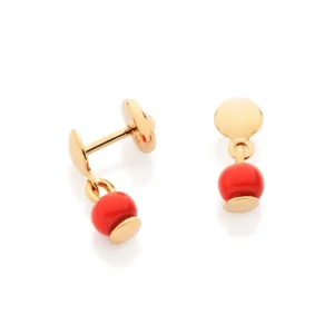 Aretes De Bebé Con Bolita Colgante Rojo Enchapados En Oro 18K
