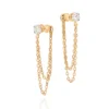 Aretes De Cadenita Con Circonia  Enchapados En Oro 18K