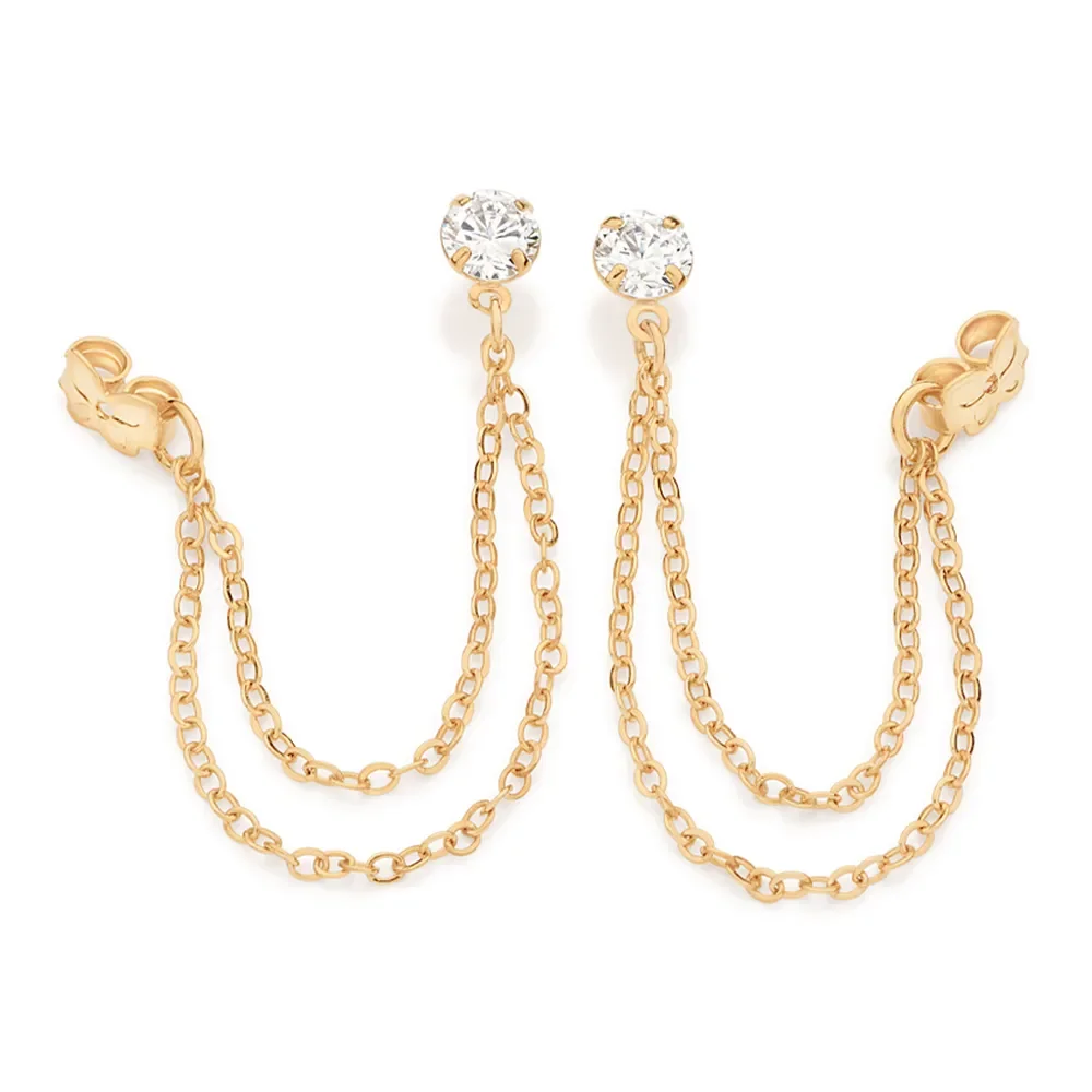 Aretes De Cadenita Con Circonia Enchapados En Oro 18K 4 Aretes de cadena con circonia brillante para eventos formales y uso diario en Panamá