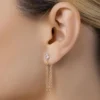 Aretes De Cadenita Con Circonia Enchapados En Oro 18K - Imagen 3