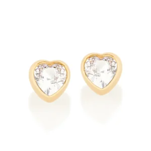 Aretes De  Corazón Con Circonias Chicos Enchapados En Oro 18K