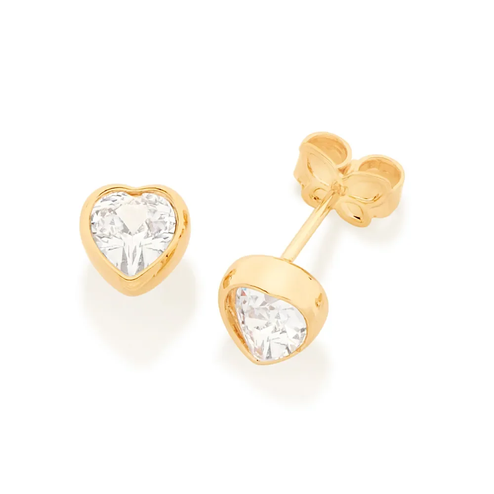 Aretes De Corazón Con Circonias Chicos Enchapados En Oro 18K 4 Aretes de corazón con circonias chicos