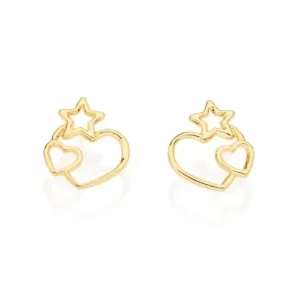 Aretes De Corazón Con Estrella Enchapados En Oro 18K