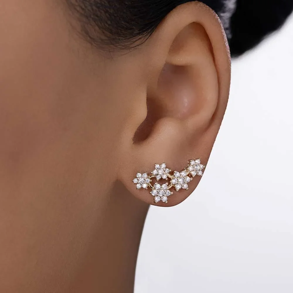 Luminosos Aretes Flores Circonia Enchapado En Oro 18K 5 Luminosos Aretes Flores Circonia Enchapado En Oro 18K - Imagen 3