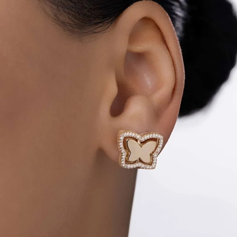 Aretes Mariposa 96 Circonias Enchapados En Oro 18K 5 Aretes Mariposa 96 Circonias Enchapados En Oro 18K - Imagen 3