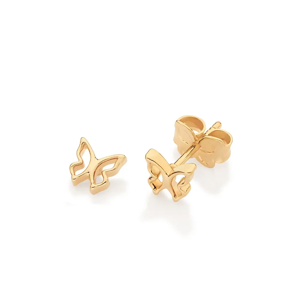 Aretes Mariposa Diseño Calado Enchapado En Oro 18K 4 Aretes de mariposa con diseño calado bañados en oro 18K para eventos especiales y uso diario