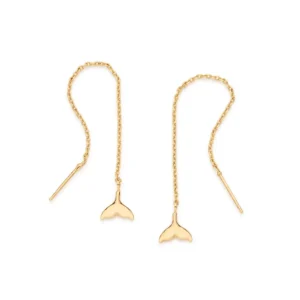 Aretes De Palito Con Cola De Ballena Enchapados En Oro 18K