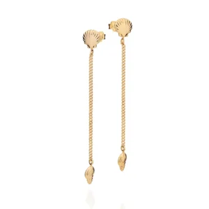 Aretes Largos Con Concha Enchapados En Oro 18K