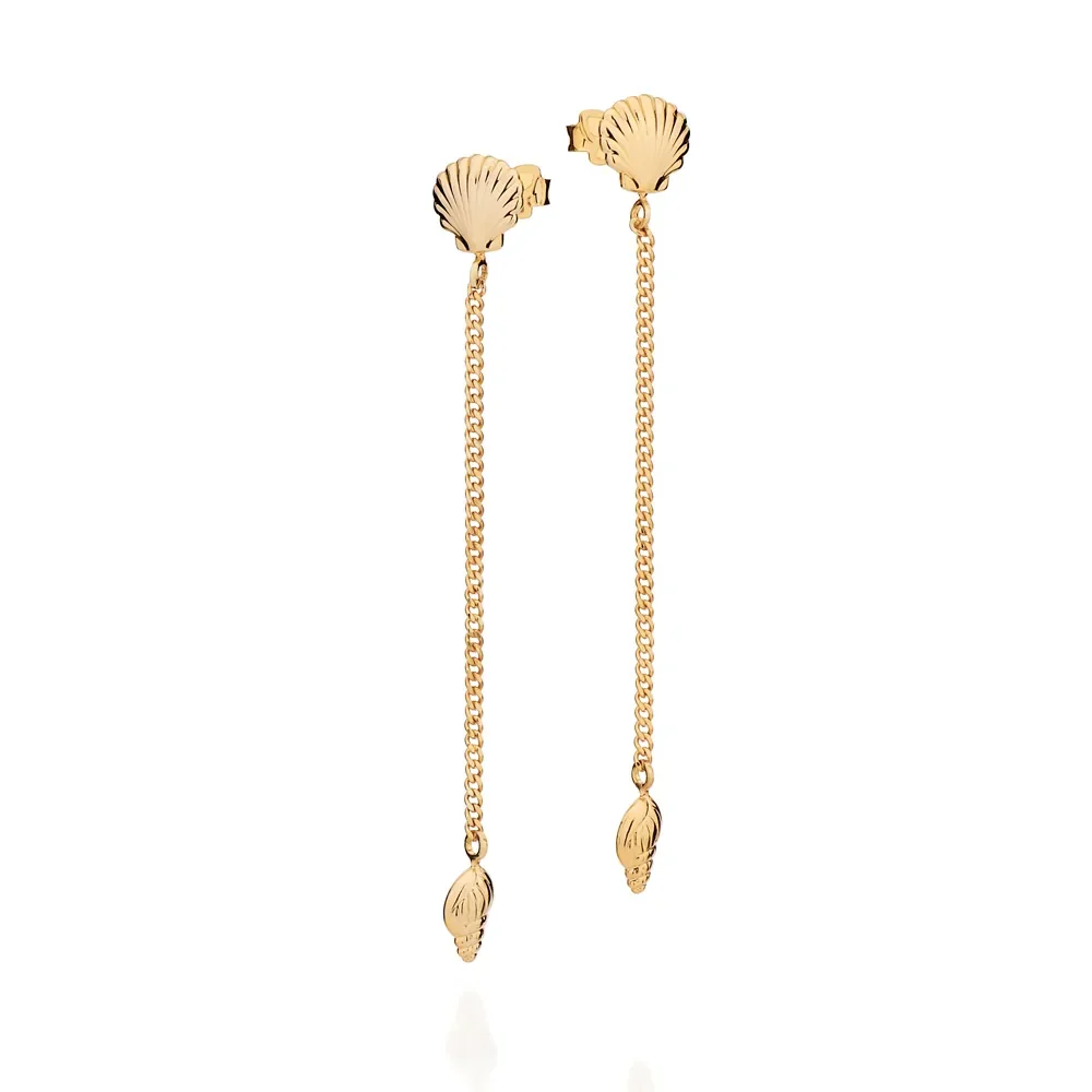 Aretes Largos Con Concha Enchapados En Oro 18K 3 Aretes Largos Con Concha Enchapados En Oro 18K
