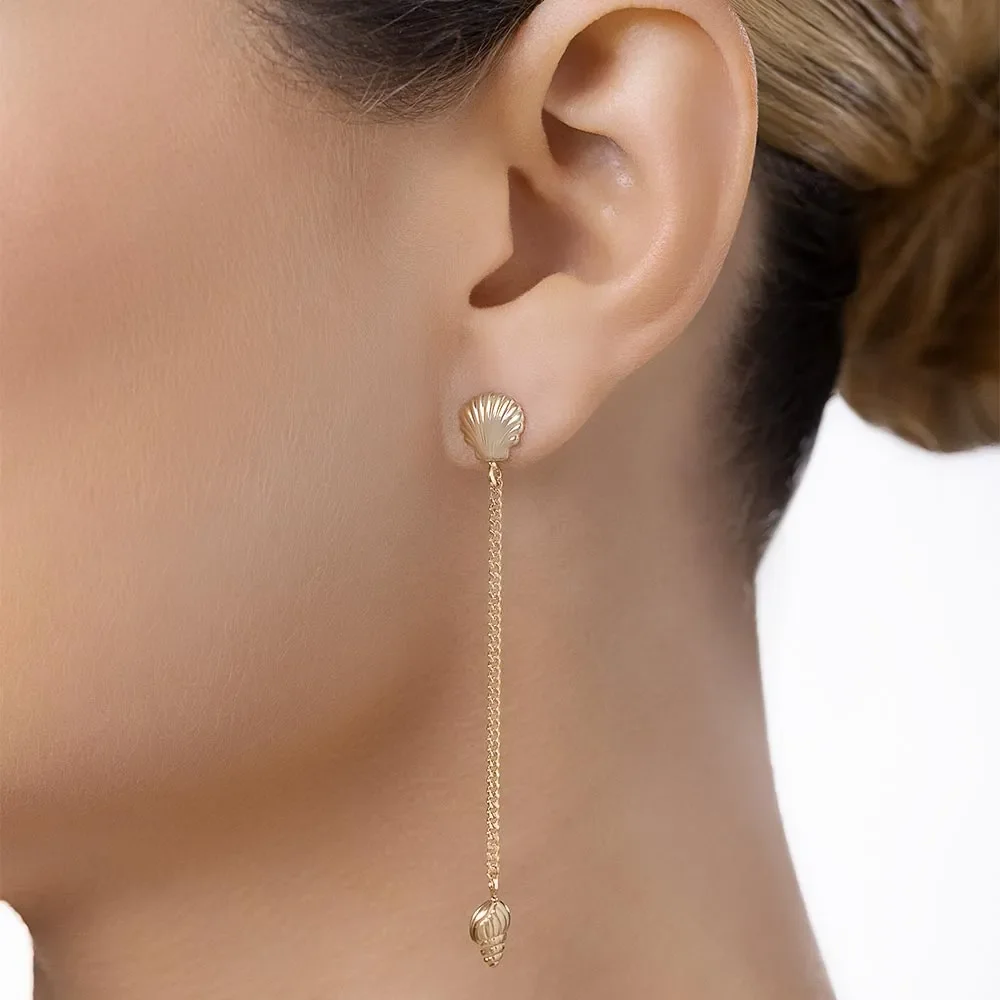 Aretes Largos Con Concha Enchapados En Oro 18K 5 joyería elegante para mujer