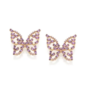 Aretes Maxi Mariposa 56 Circonias Aretes Maxi De Mariposa Con 56 Circonias Lilas Enchapado en Oro 18K