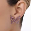 Aretes Maxi Mariposa 56 Circonias Lilas Enchapados En Oro 18K - Imagen 3