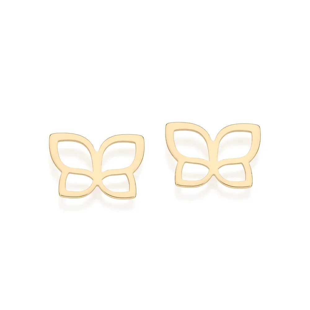 Aretes Medianos Mariposa Enchapados En Oro 18K 2 Aretes Medianos De Mariposo Enchapado en Oro 18K