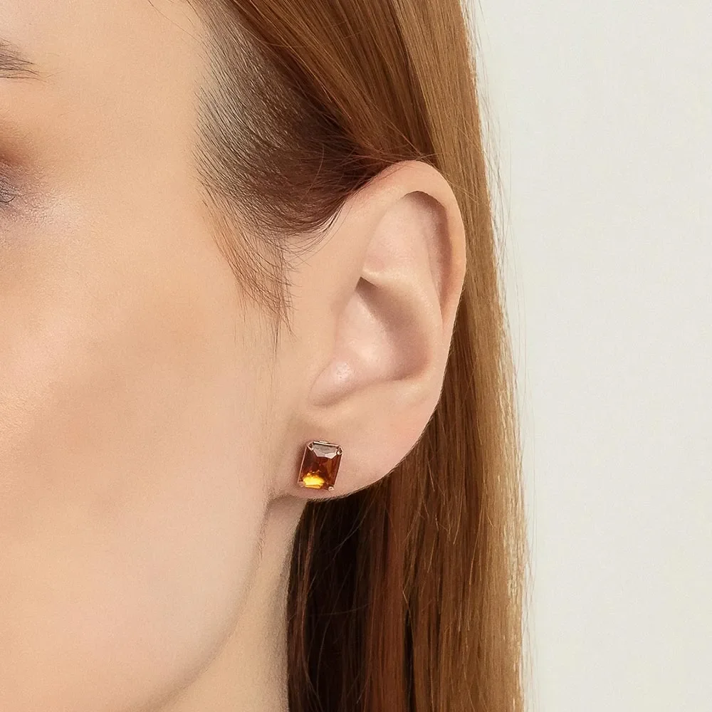 Aretes Con Cristal Enchapados En Oro De 18K - Caramelo - Imagen 4