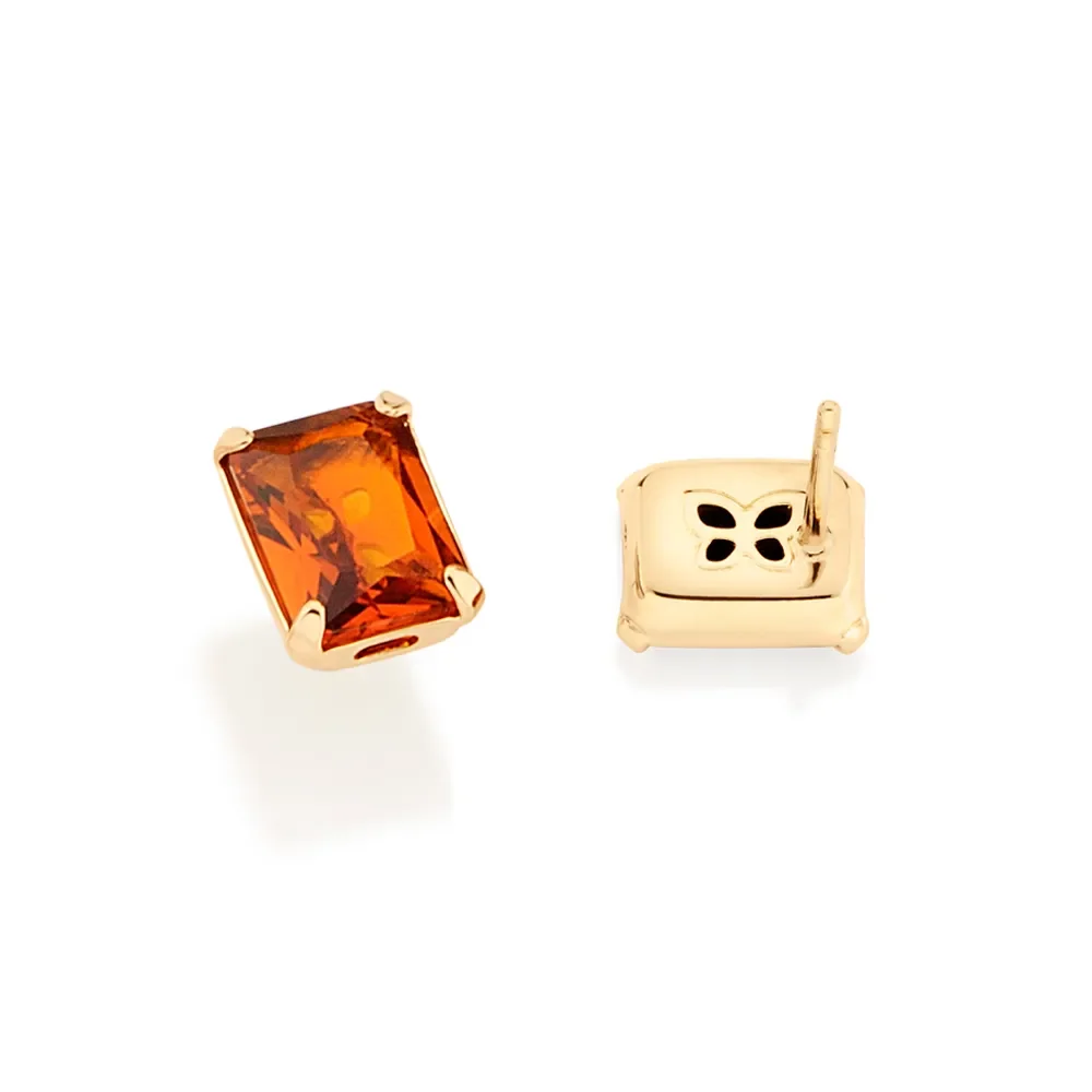 Aretes Con Cristal Enchapados En Oro De 18K - Caramelo - Imagen 5