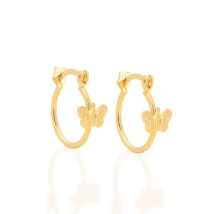 Argollas De Niñas Con Mariposa Enchapados En Oro 18K