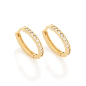 Argollas Estilo Huggies Mediana Con Circonias Enchapados En Oro 18K