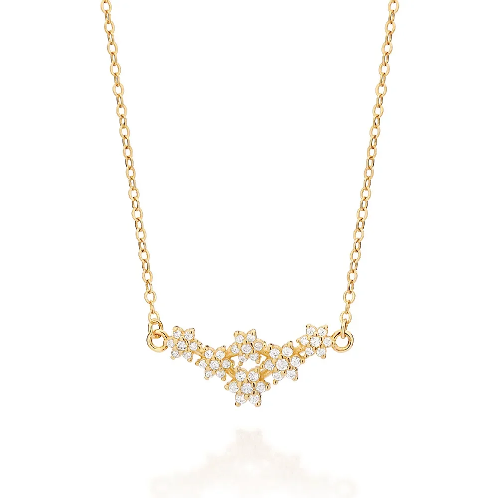 Collar Eslabones Florales Circonia Enchapado En Oro 18K 3 Collar Eslabones Florales Collar De Eslabones Florales De Circonia Enchapado en Oro 18K