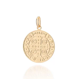Dije de medalla de san benito con cruz y oración al reverso enchapadas en oro de 18k