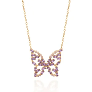 Gargantilla Mariposa Circonias Lilas Gargantilla De Mariposa Con Circonias Lilas Enchapado en Oro 18K