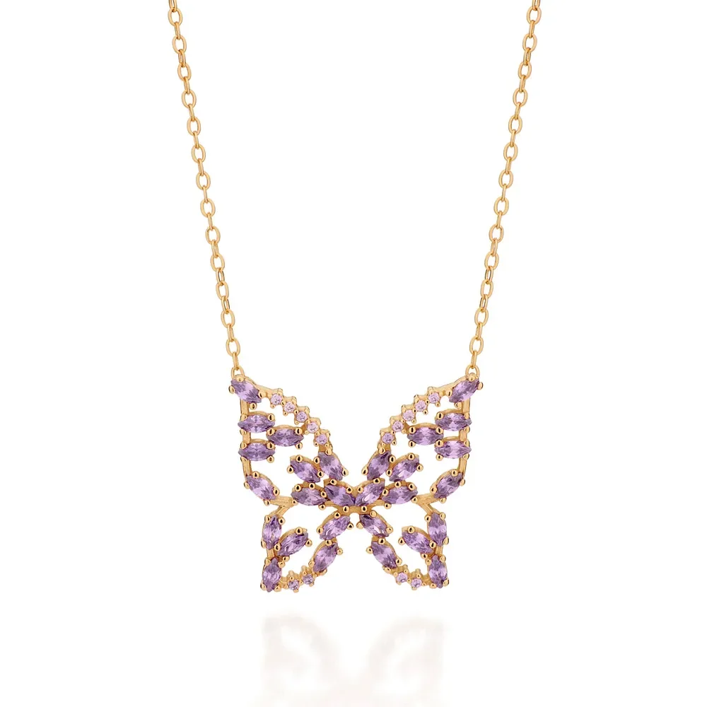 Gargantilla Mariposa Circonias Lilas Enchapado En Oro 18K 3 Gargantilla Mariposa Circonias Lilas Gargantilla De Mariposa Con Circonias Lilas Enchapado en Oro 18K