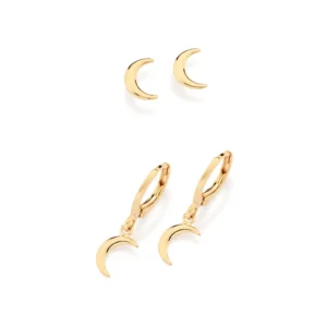Kit Aretes Argollas Luna Enchapado En Oro Kit De Aretes Y Argollas De Luna Enchapadas en Oro 18K