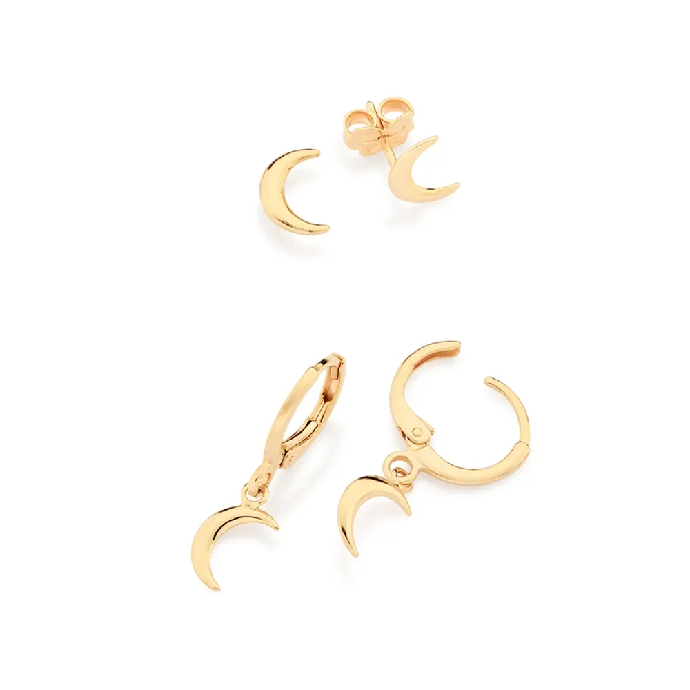 Sublime Kit Aretes Argollas Luna Enchapado En Oro 18K 4 Aretes y argollas de luna en Enchapado en oro 18K
