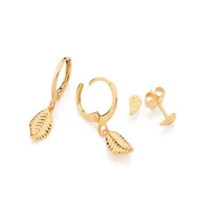 Set de argollas y aretes con diseño de hojas colgantes para joyería elegante