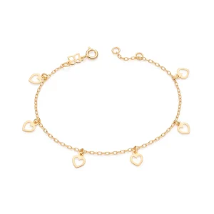Pulsera de corazones enchapada en oro de 18k