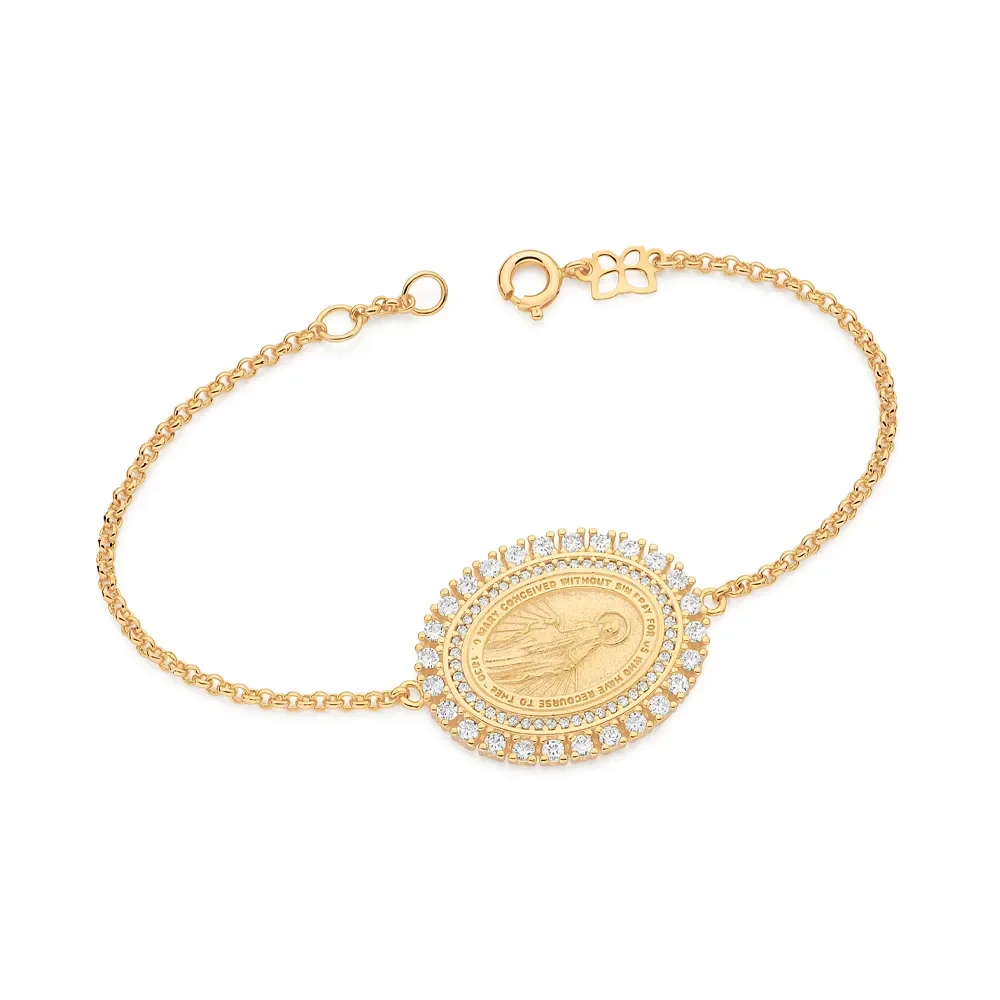 Hermosa Pulsera Nuestra Señora De La Gracia Circonia Enchapada En Oro 18K 2 Pulsera Nuestra Señora La Gracia Circonia Enchapado En Oro 18K