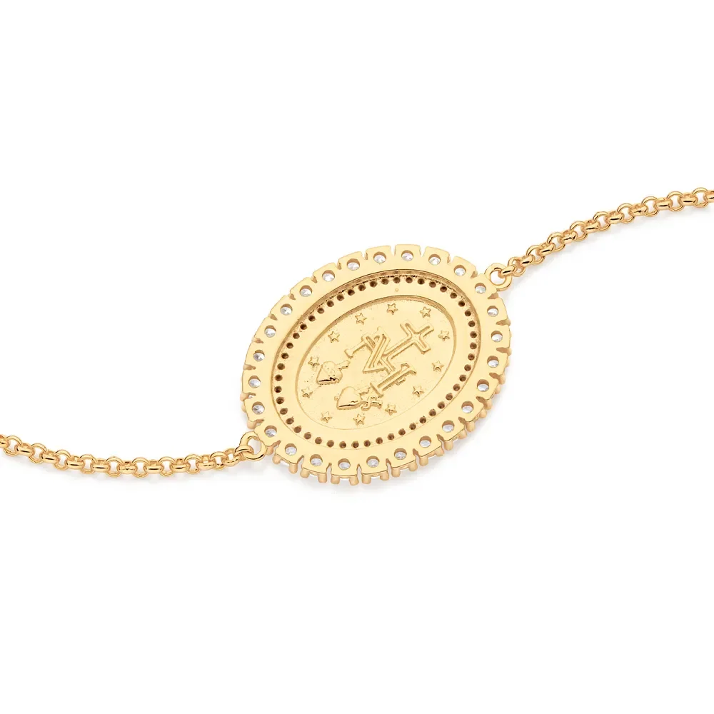 Hermosa Pulsera Nuestra Señora De La Gracia Circonia Enchapada En Oro 18K 4 Pulsera de oro 18k con circonia para eventos religiosos y uso diario - Rommanel