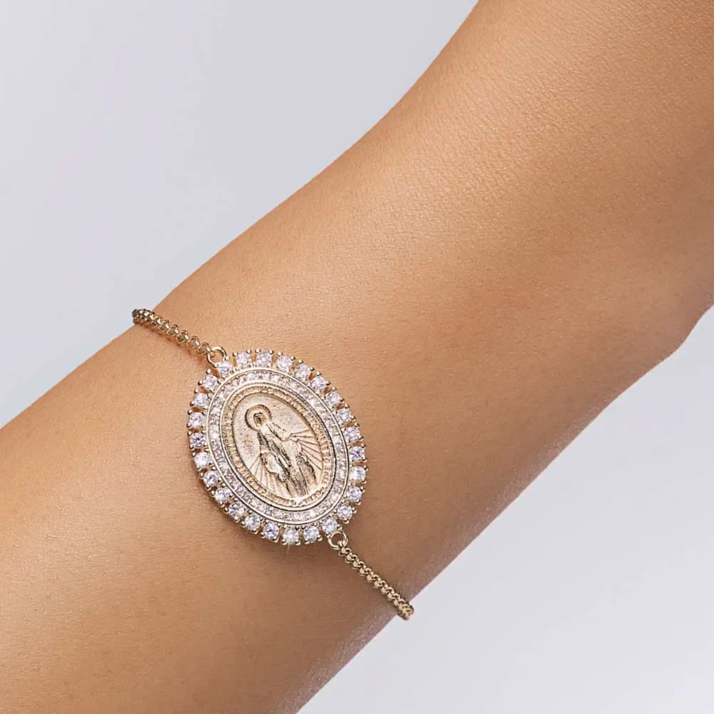 Hermosa Pulsera Nuestra Señora De La Gracia Circonia Enchapada En Oro 18K 5 Hermosa Pulsera Nuestra Señora De La Gracia Circonia Enchapada En Oro 18K - Imagen 3