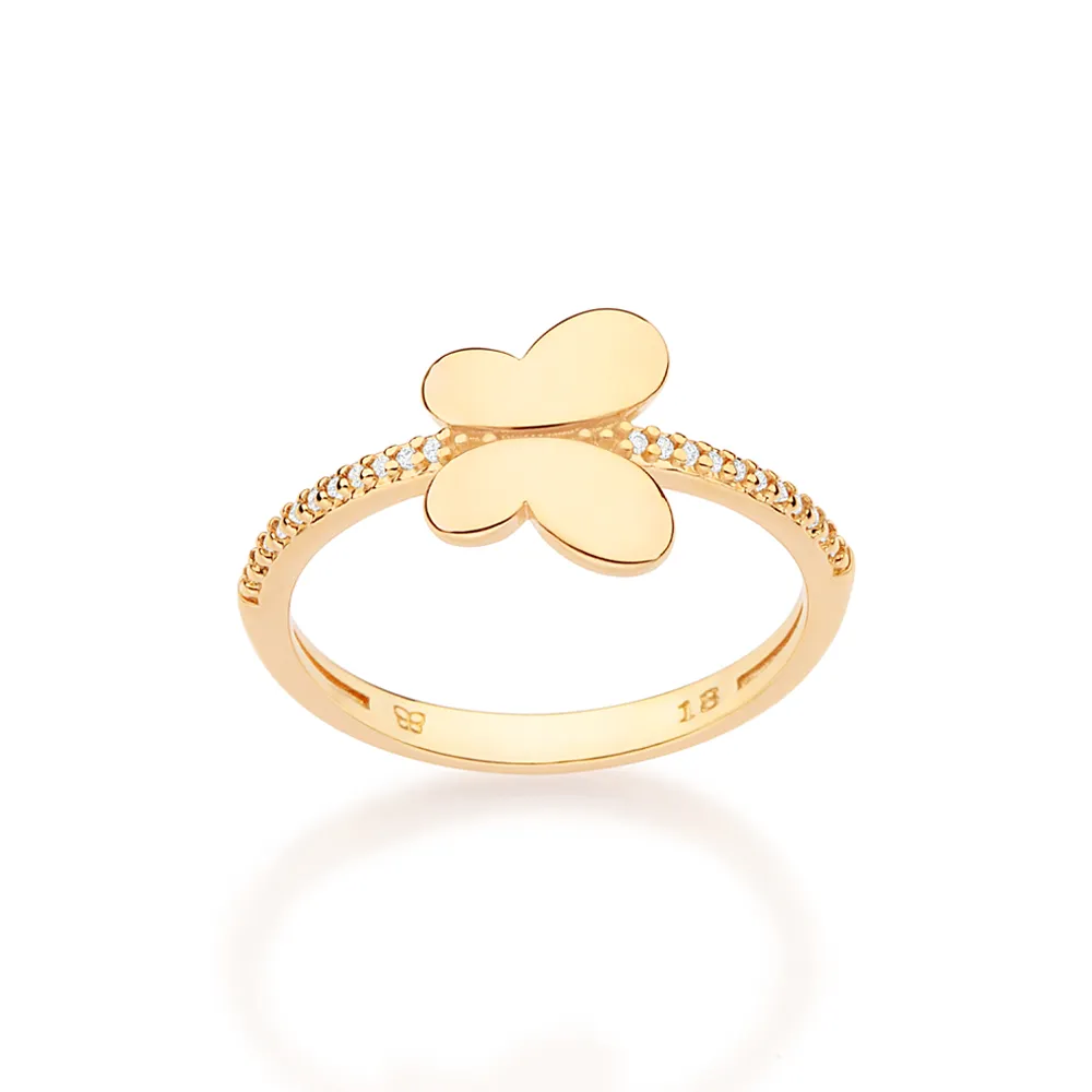 Anillo de mariposa con circonias enchapadas en oro de 18k 3 Anillo de mariposa con circonias enchapadas en oro de 18k