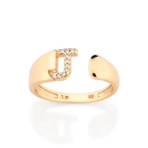 Sortija De Inicial Con Circonia Letra J  Enchapado en Oro 18K